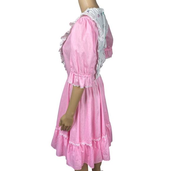 Vtg 60s Jeri Bee Pastel Pink Floral Embroidey Square Dance Dress SZ 10 - Picture 6 of 9